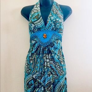 INDOMARIO Halter Dress, elegant, 100% Rayon, Sz S